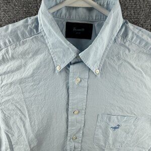Faconnable Blue Check Button-Down Cotton 16.5 Button Up Shirt Long Sleeve Men